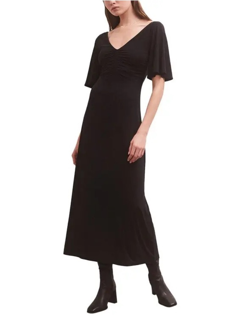 Z Supply Black V-Neck Maxi Dress with Flutter Sleeves